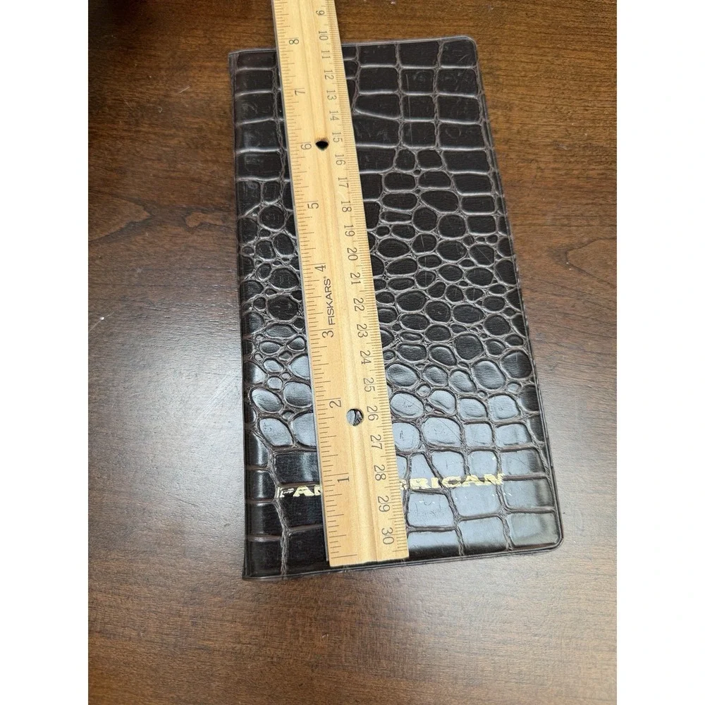 Vtg Pan American Airlines Brown Vegan Alligator Ticket Holder Folder Made in USA
